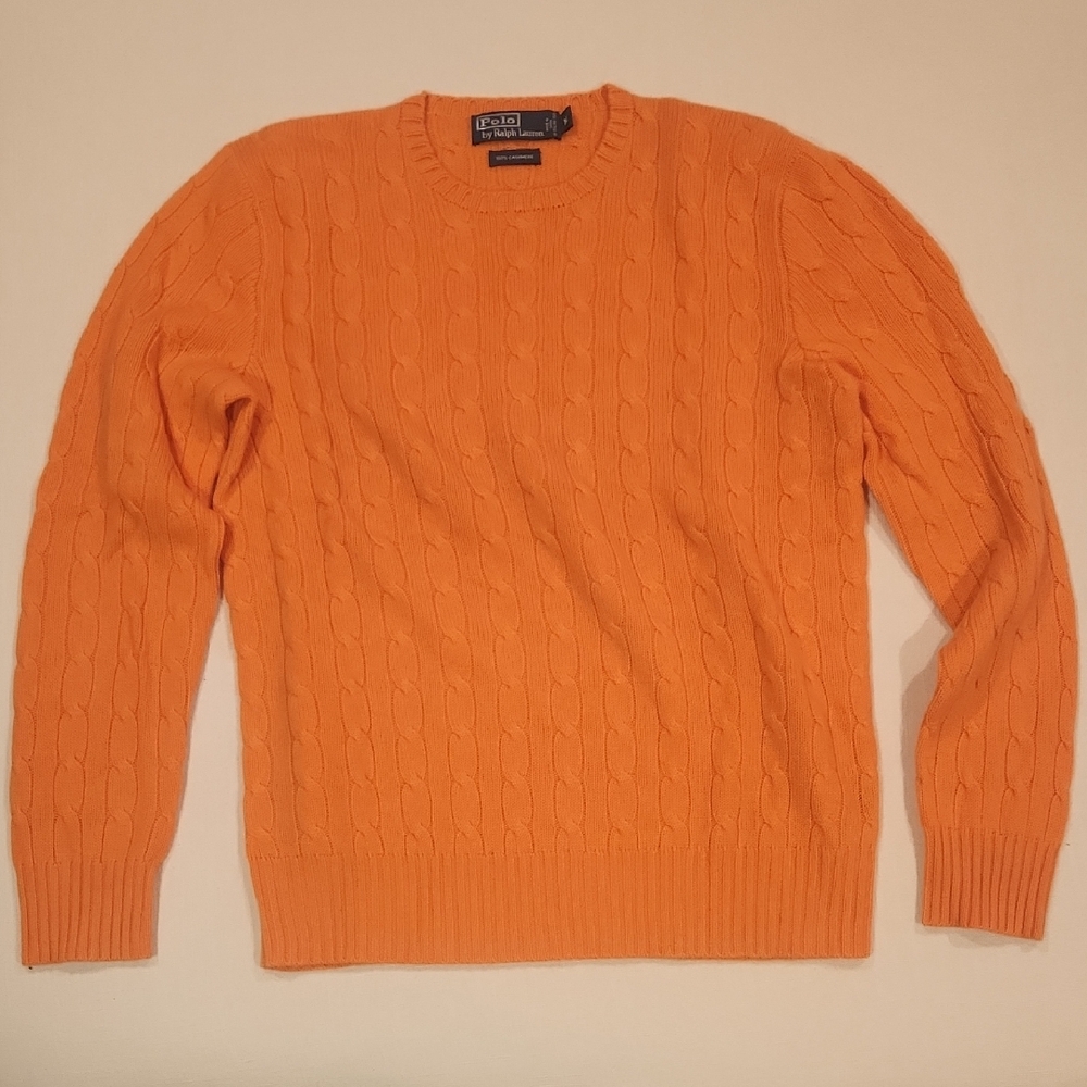 Polo by Ralph Lauren Men's Orange Cashmere Cable Knit Sweater